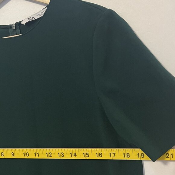 Zara Pleated Hem Dark Green Mini Dress Size M Zipper Back Party Cocktail Y2K - Picture 4 of 13